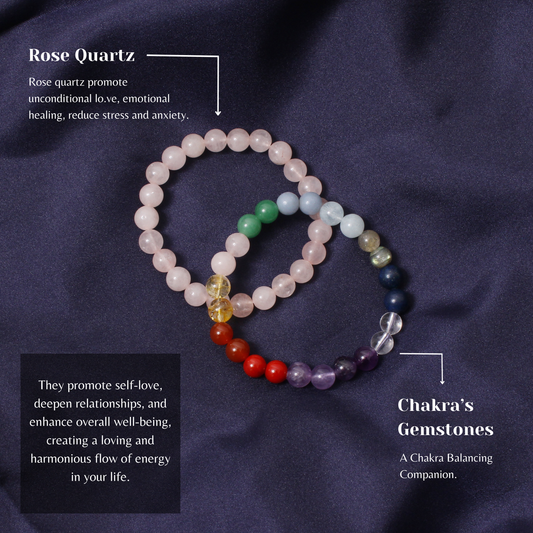 7 Chakras + Rose Quartz Healing Stretchable Gemstone Bracelet – Love, Healing & Harmony