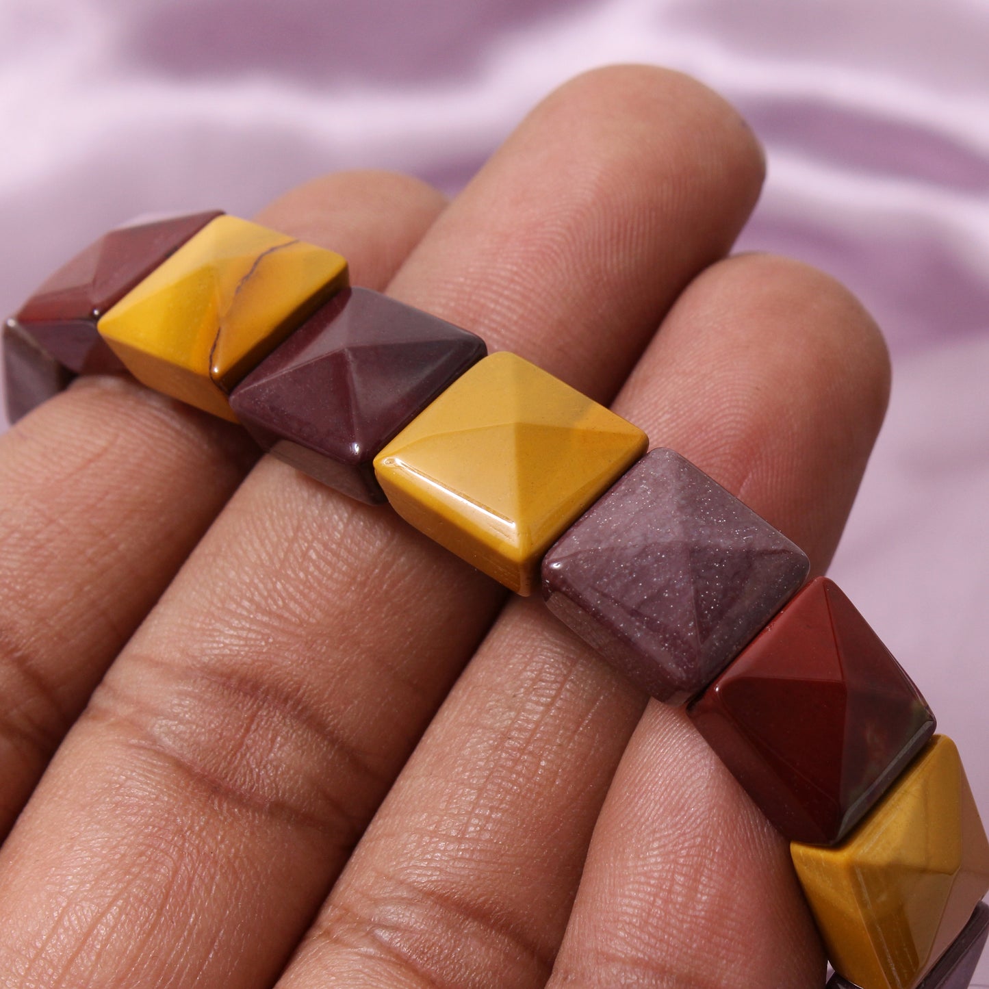 Natural Mookaite Jasper Square Shape Stretch Bracelet | Multi-Color Mookaite Gemstone Beaded Bracelet