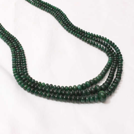 Natural Emerald Three-Layer Long Necklace – Elegant Multi-Strand Green Gemstone Necklace