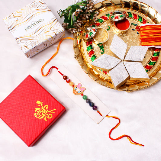 Natural Gemstone Rakhi with Cute Cartoon Duck Charm – Fun & Festive Raksha Bandhan Bracelet for Kids