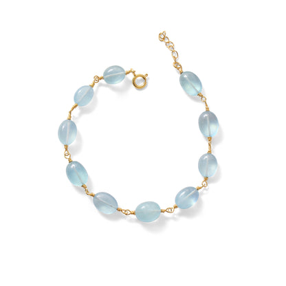 Elegant Natural Aquamarine Beaded Bracelet – Gold Wire Wrapped Adjustable Jewelry for Women and Girls