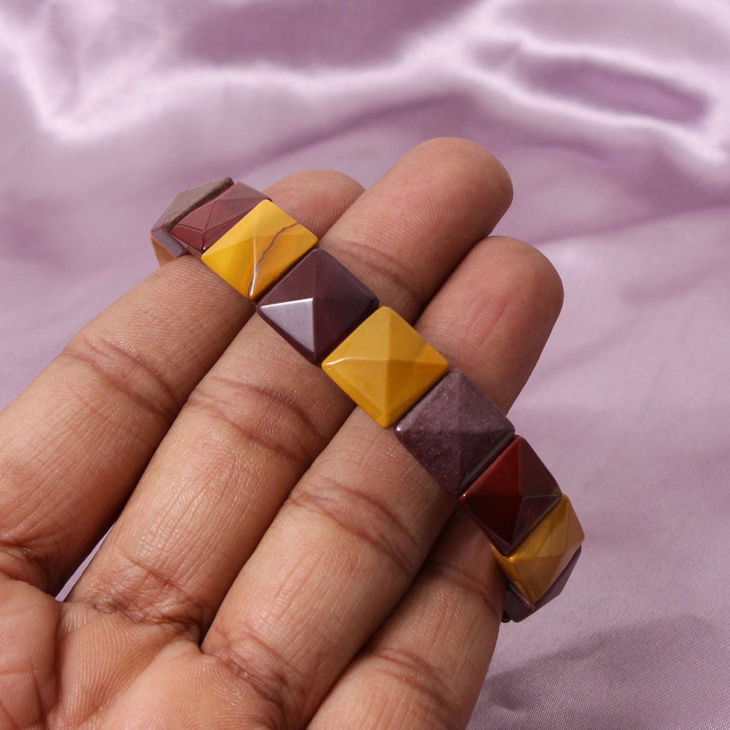 Natural Mookaite Jasper Square Shape Stretch Bracelet | Multi-Color Mookaite Gemstone Beaded Bracelet