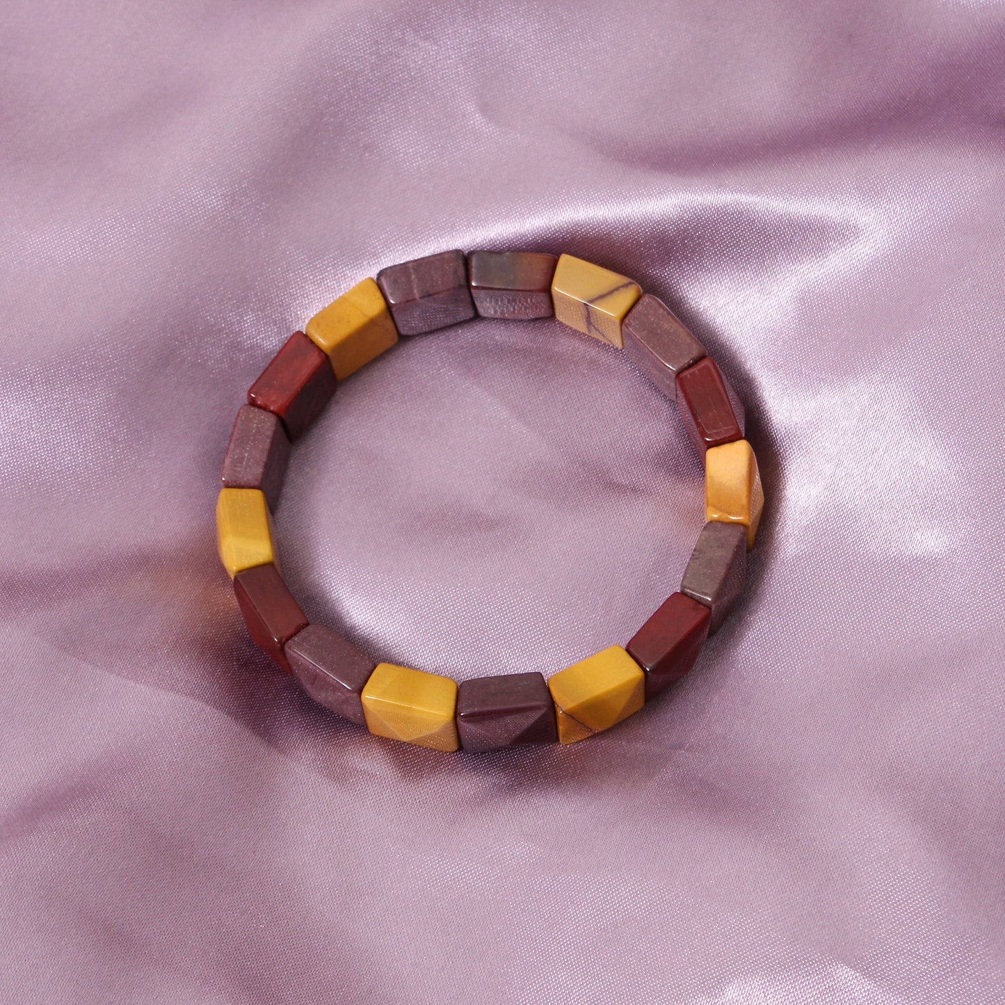 Natural Mookaite Jasper Square Shape Stretch Bracelet | Multi-Color Mookaite Gemstone Beaded Bracelet