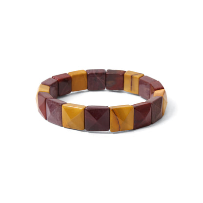Natural Mookaite Jasper Square Shape Stretch Bracelet | Multi-Color Mookaite Gemstone Beaded Bracelet