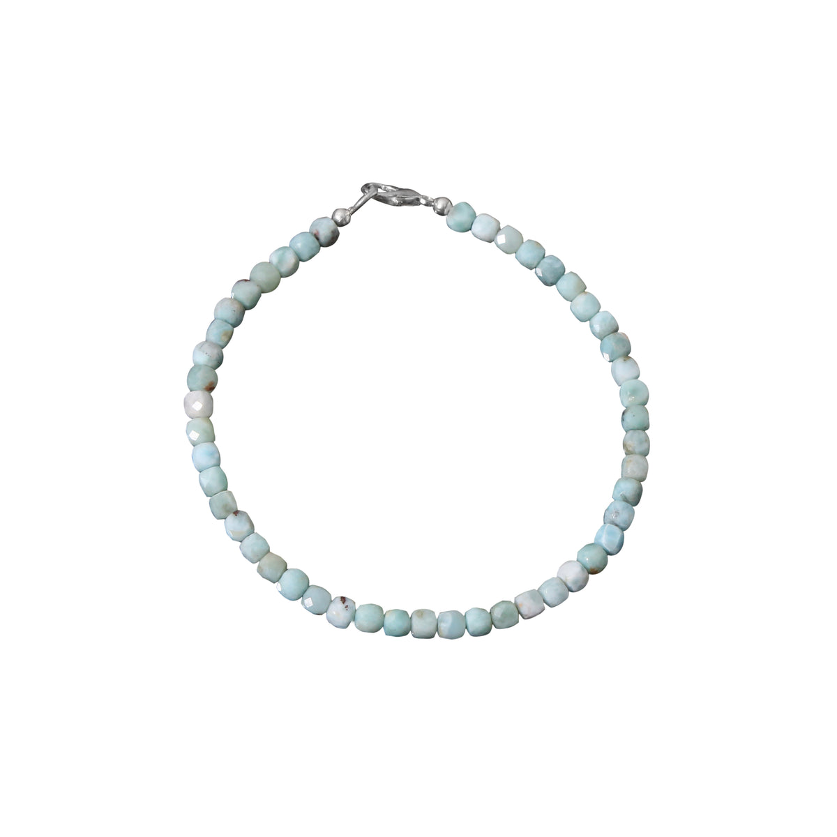 Natural Larimar Faceted Cube Bead Bracelet | Handmade Blue Gemstone Jewelry | 925 Sterling Silver Clasp