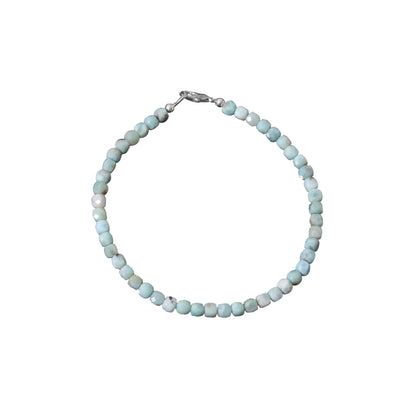 Natural Larimar Faceted Cube Bead Bracelet | Handmade Blue Gemstone Jewelry | 925 Sterling Silver Clasp