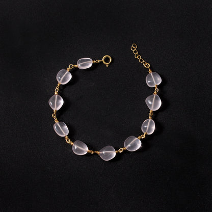 Elegant Natural Rose Quartz Beaded Bracelet – Gold Wire Wrapped Adjustable Jewelry for Women