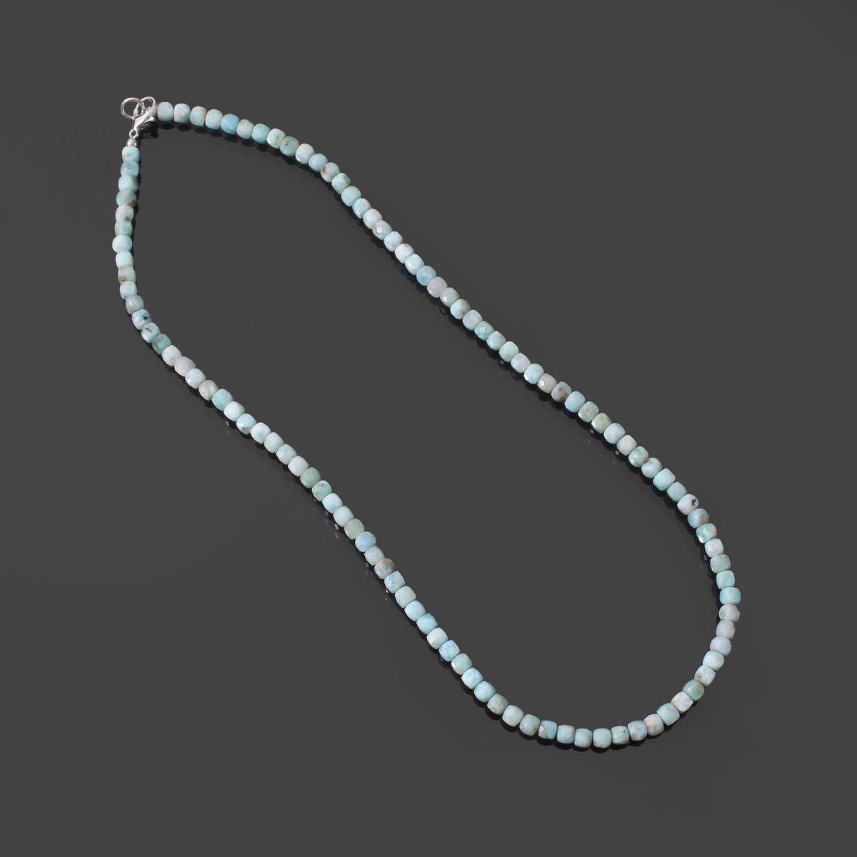 Natural Larimar Faceted Square Box Bead Necklace | Handmade Blue Gemstone Necklace | 925 Sterling Silver Clasp