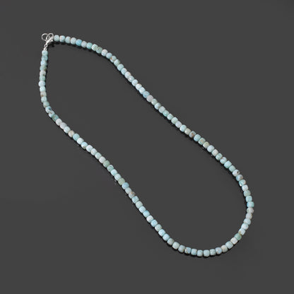 Natural Larimar Faceted Square Box Bead Necklace | Handmade Blue Gemstone Necklace | 925 Sterling Silver Clasp