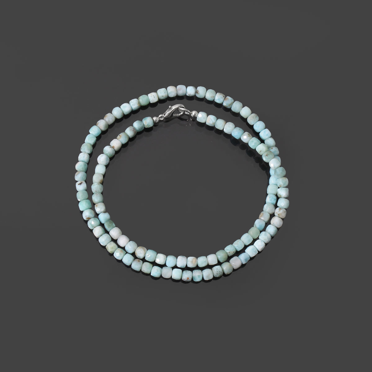 Natural Larimar Faceted Square Box Bead Necklace | Handmade Blue Gemstone Necklace | 925 Sterling Silver Clasp