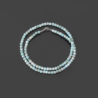 Natural Larimar Faceted Square Box Bead Necklace | Handmade Blue Gemstone Necklace | 925 Sterling Silver Clasp