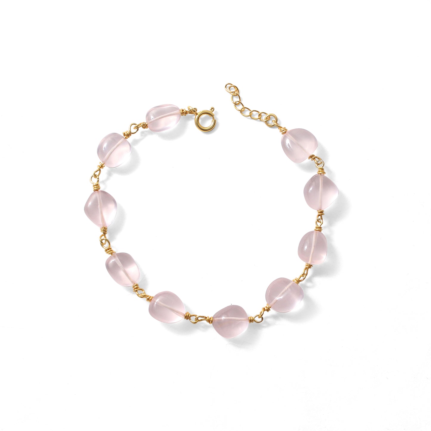 Elegant Natural Rose Quartz Beaded Bracelet – Gold Wire Wrapped Adjustable Jewelry for Women