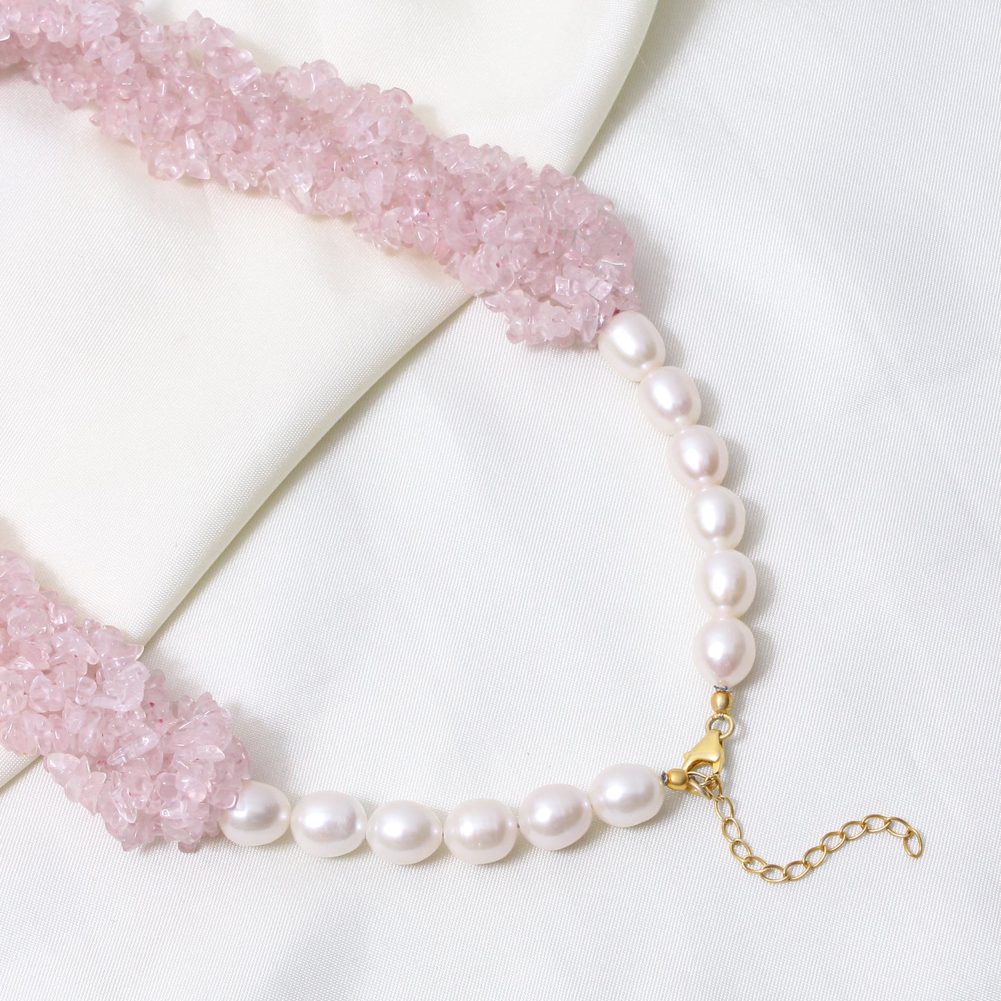 Natural Rose Quartz & Pearl Gemstone Designer Necklace – Chunky Crystal Bead Statement Jewelry for Love & Harmony