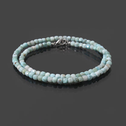 Natural Larimar Faceted Square Box Bead Necklace | Handmade Blue Gemstone Necklace | 925 Sterling Silver Clasp
