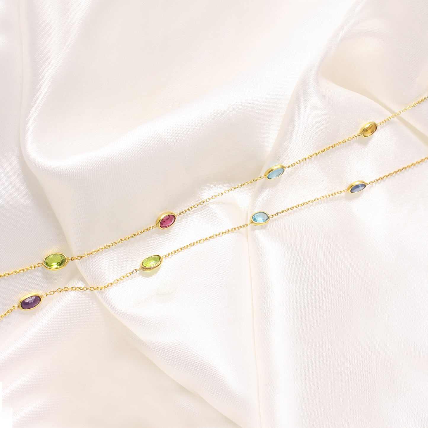 925 Sterling Silver Natural Multi-Stone Chain Necklace – Elegant Gemstone Jewelry