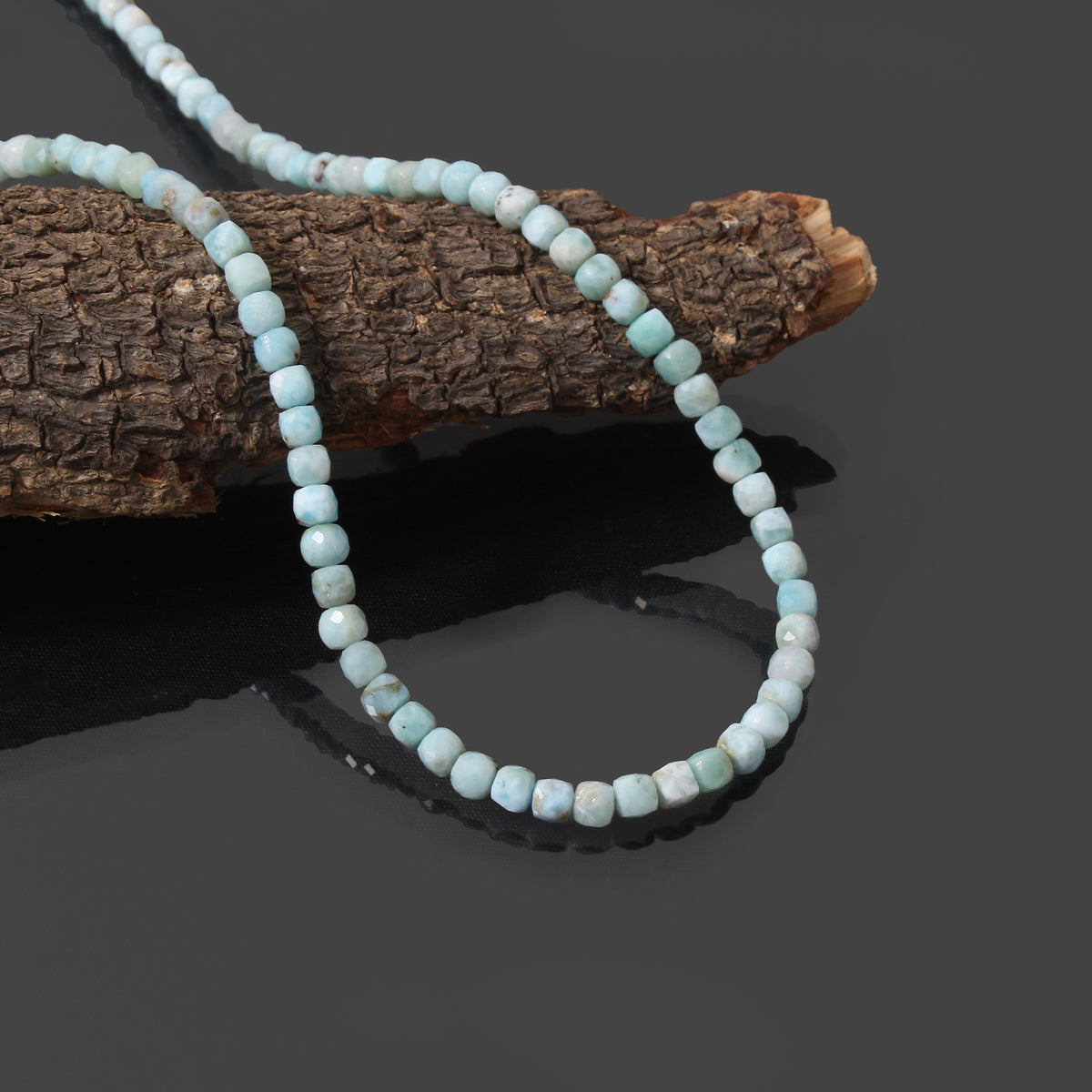 Natural Larimar Faceted Square Box Bead Necklace | Handmade Blue Gemstone Necklace | 925 Sterling Silver Clasp