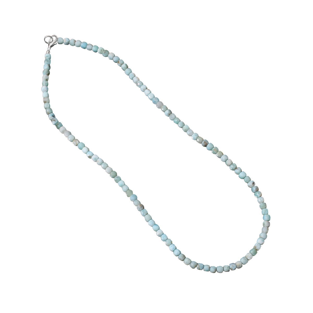 Natural Larimar Faceted Square Box Bead Necklace | Handmade Blue Gemstone Necklace | 925 Sterling Silver Clasp