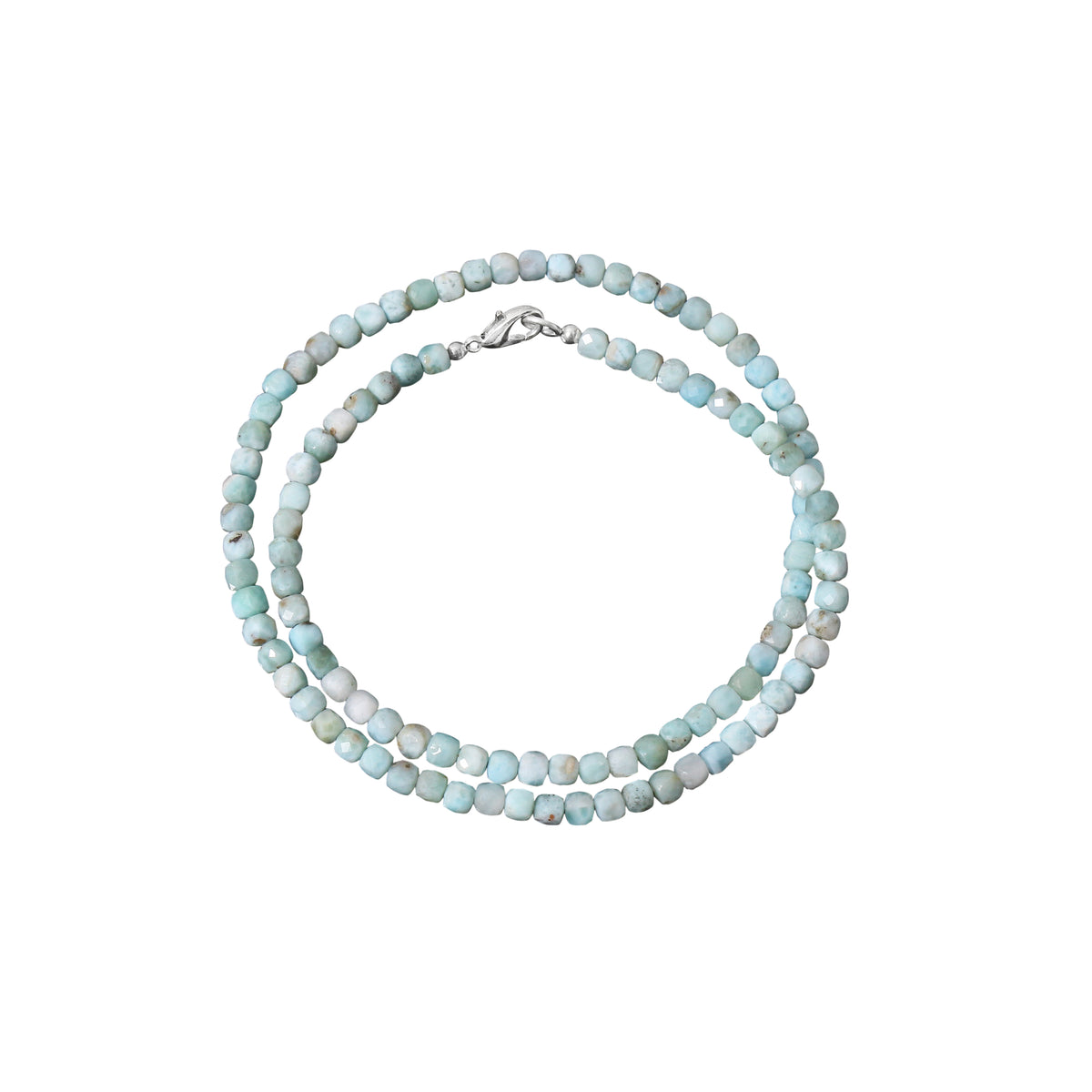 Natural Larimar Faceted Square Box Bead Necklace | Handmade Blue Gemstone Necklace | 925 Sterling Silver Clasp