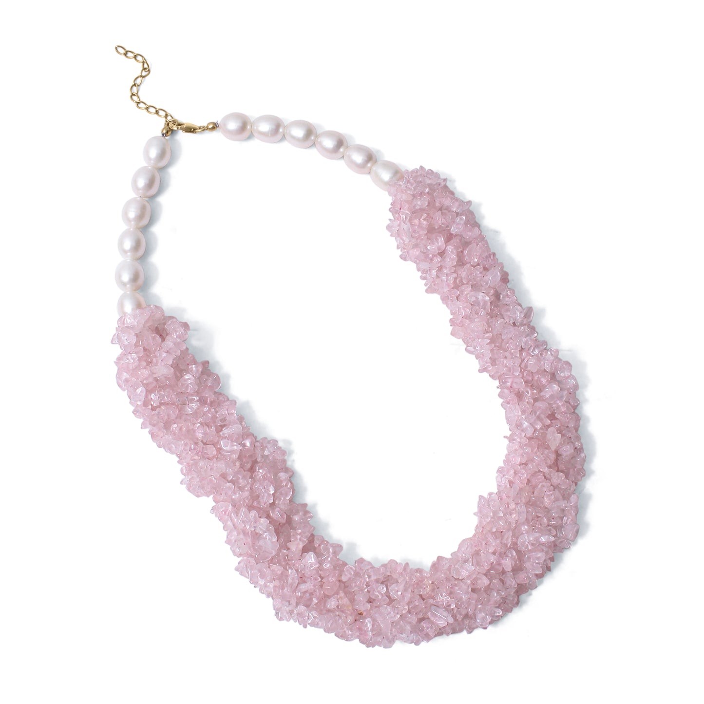 Natural Rose Quartz & Pearl Gemstone Designer Necklace – Chunky Crystal Bead Statement Jewelry for Love & Harmony