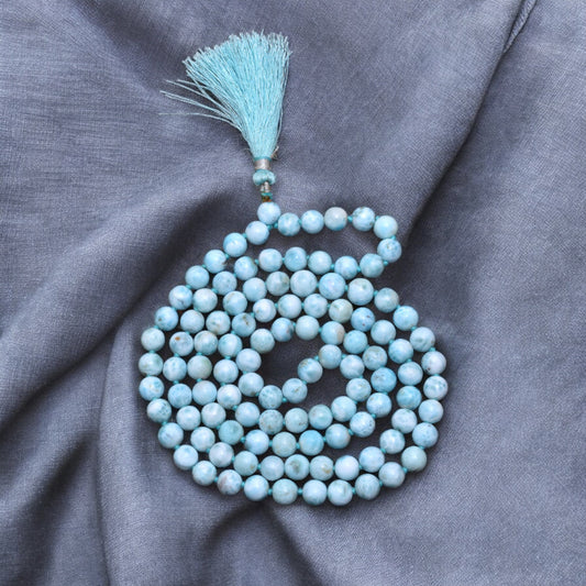 Larimar Gemstone Japa Mala - Embrace Serenity & Emotional Healing