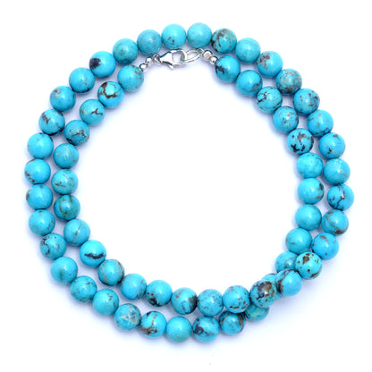 Natural Arizona Turquoise Beaded Necklace – Genuine Round Turquoise Gemstone Jewelry | Protection, Strength & Positive Energy