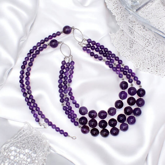 Natural Amethyst Beads Gemstone Necklace – Elegance with Healing Energy