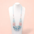 Natural Aquamarine, Rose Quartz & Pearl Beads Gemstone Necklace – Serenity & Elegance