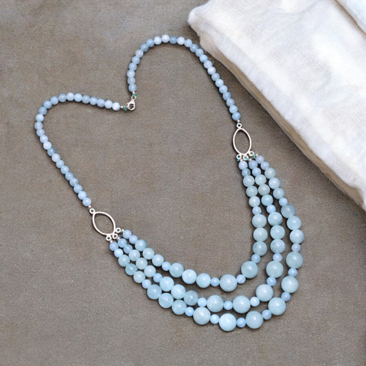Natural Aquamarine Beads Gemstone Necklace – Serenity and Timeless Elegance