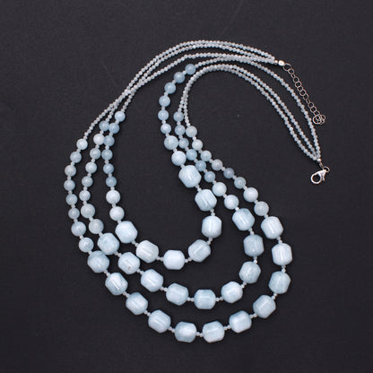 Natural Aquamarine Multi-Layer beaded Necklace – Elegant Handmade Jewelry