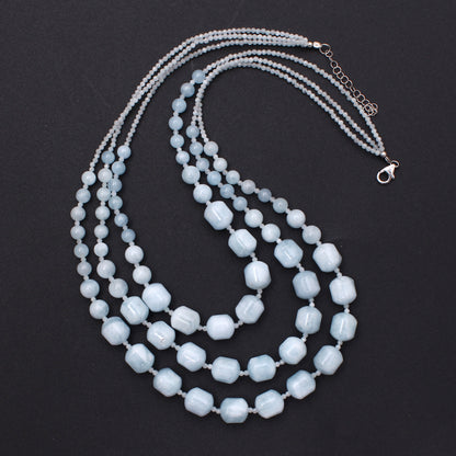 Natural Aquamarine Multi-Layer beaded Necklace – Elegant Handmade Jewelry