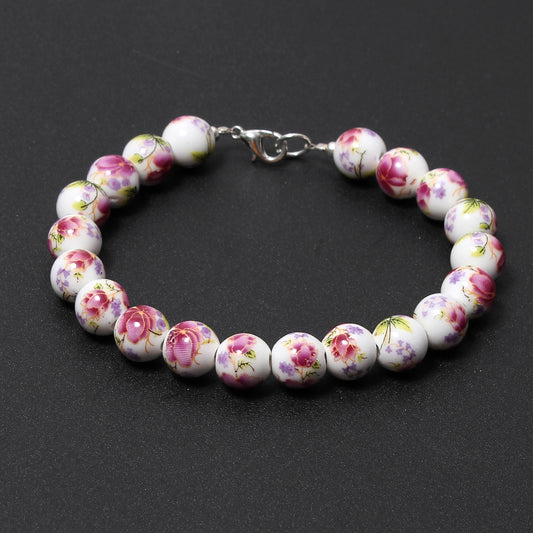 Ceramic Beads Necklace, 10mm Ceramic Smooth Round Beads Necklace, Ceramic Beaded Jewelry, Wholesale Price Flower Porcelain Ceramic Beads