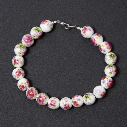 Ceramic Beads Bracelet, 10mm Ceramic Smooth Round Beads Bracelet, Ceramic Beaded Jewelry, Wholesale Price Flower Porcelain Ceramic Beads