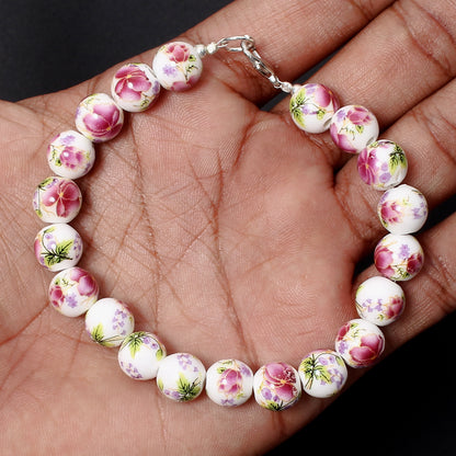 Ceramic Beads Bracelet, 10mm Ceramic Smooth Round Beads Bracelet, Ceramic Beaded Jewelry, Wholesale Price Flower Porcelain Ceramic Beads