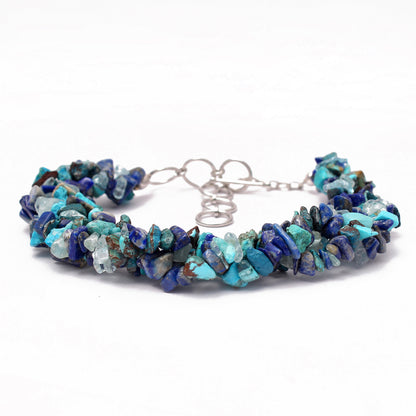 Aquamarine- Lapis-Aquamarine Mix Beaded Bracelet with Silver Clasp