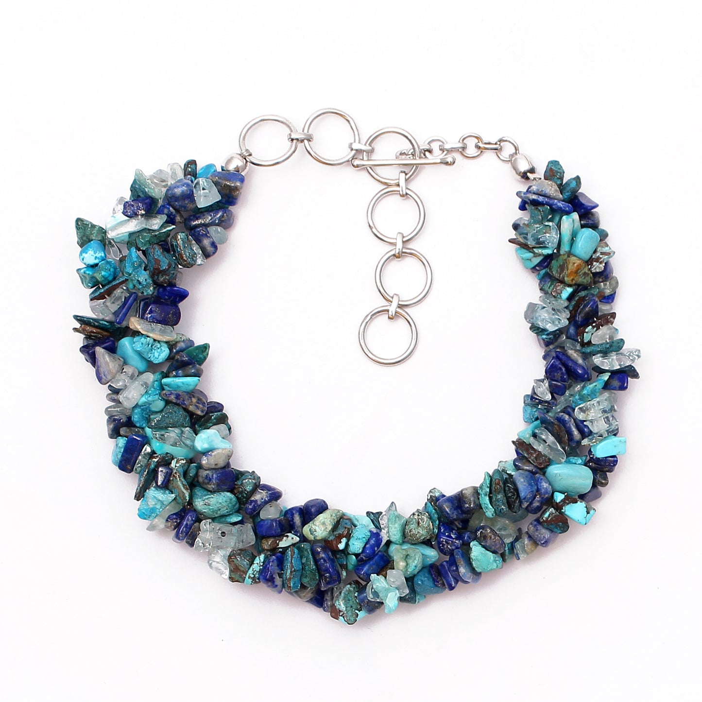 Aquamarine- Lapis-Aquamarine Mix Beaded Bracelet with Silver Clasp