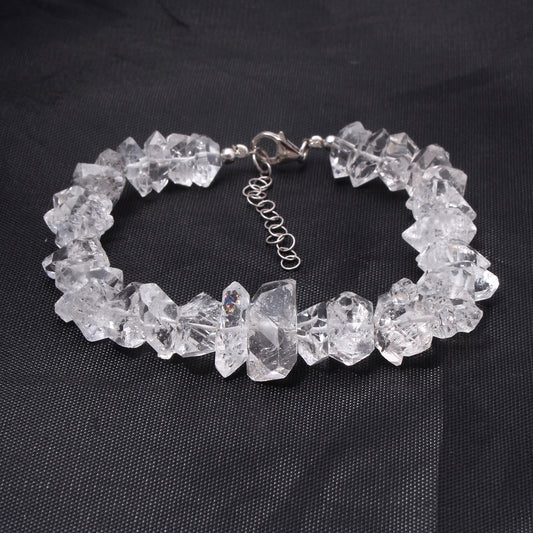 Natural Herkimer Diamond Quartz Bracelet – Raw Double-Terminated Crystal Jewelry, Gift for Her & Him