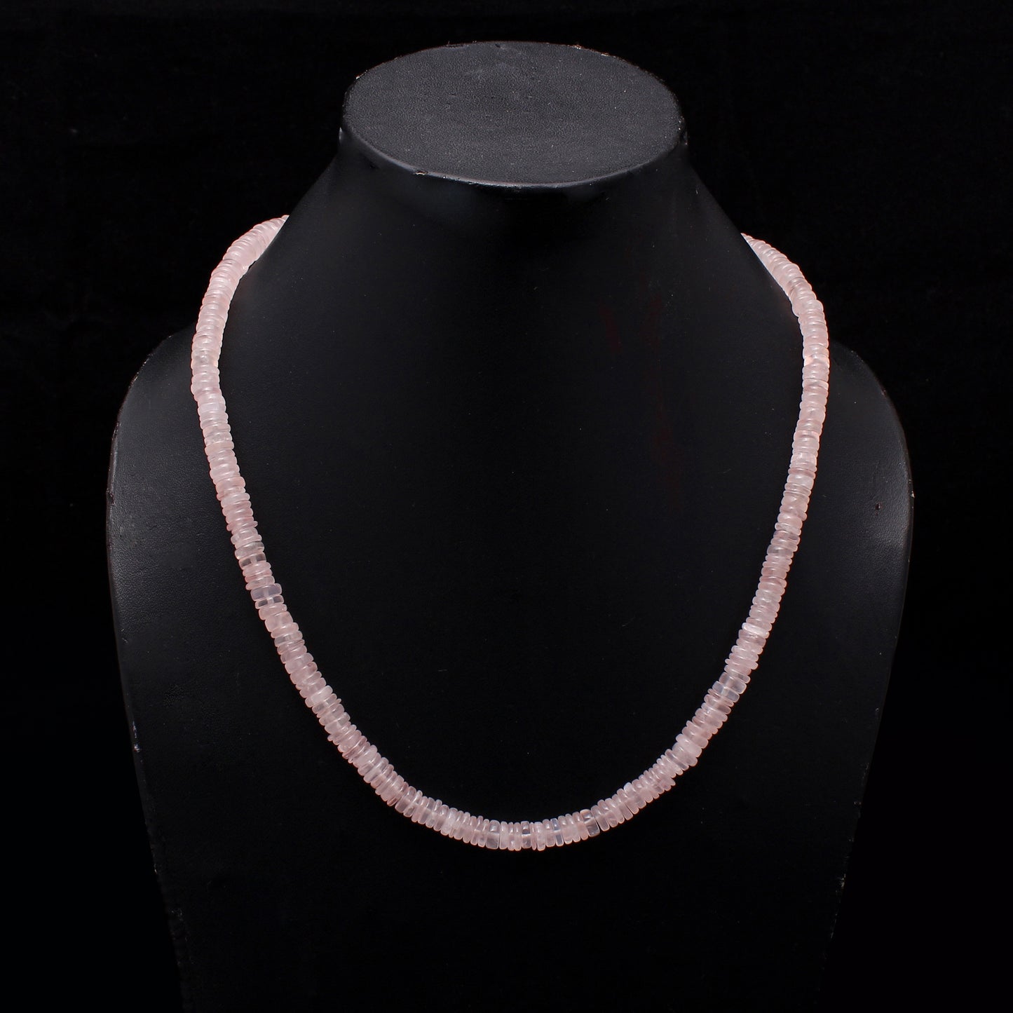 Natural Rose Quartz Smooth Round Tyre Beaded Necklace