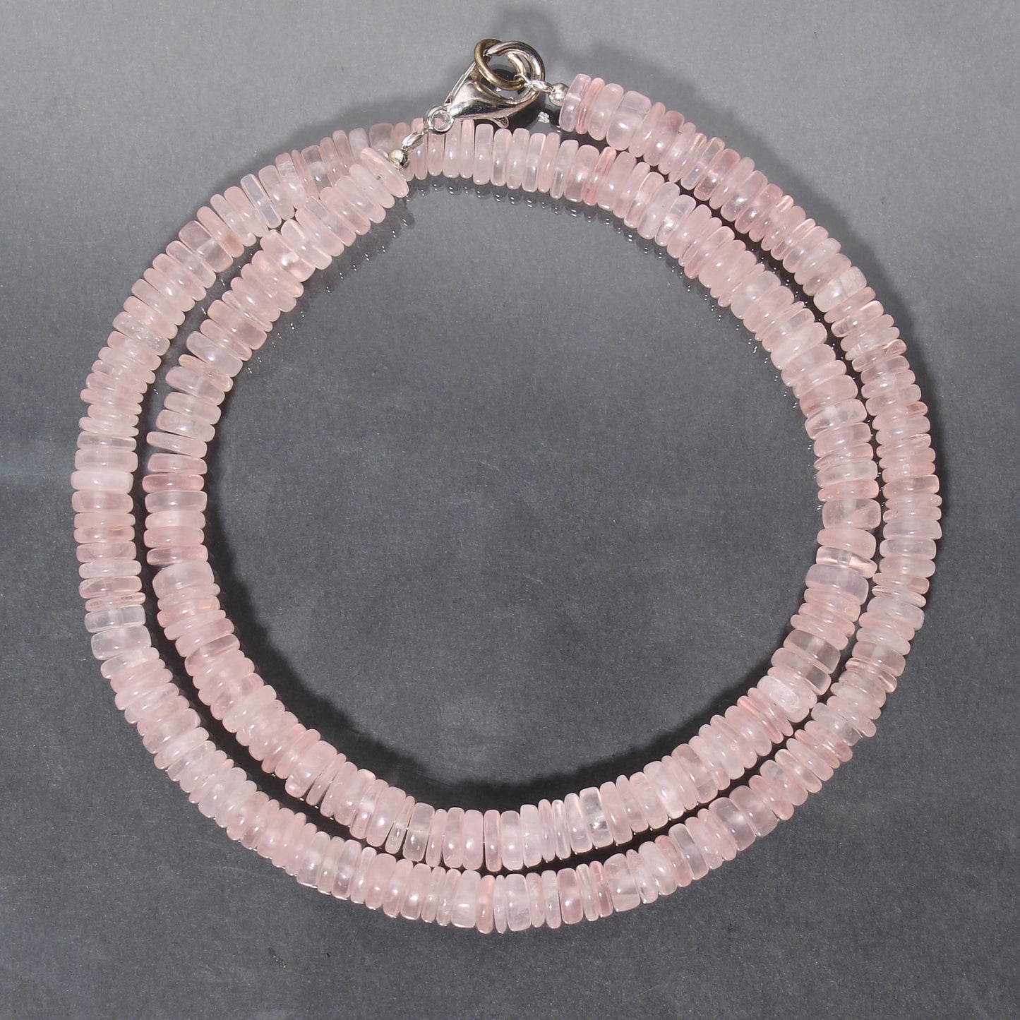 Natural Rose Quartz Smooth Round Tyre Beaded Necklace