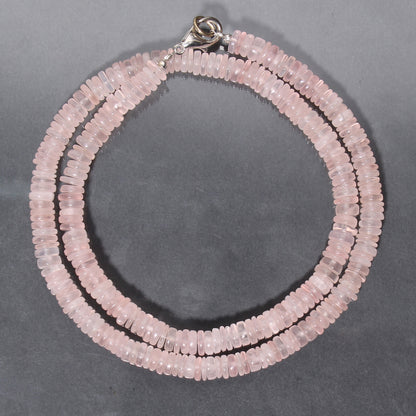 Natural Rose Quartz Smooth Round Tyre Beaded Necklace