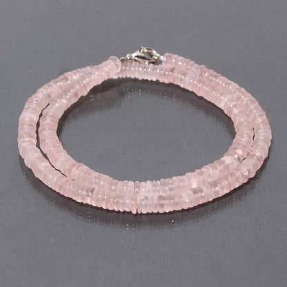 Natural Rose Quartz Smooth Round Tyre Beaded Necklace