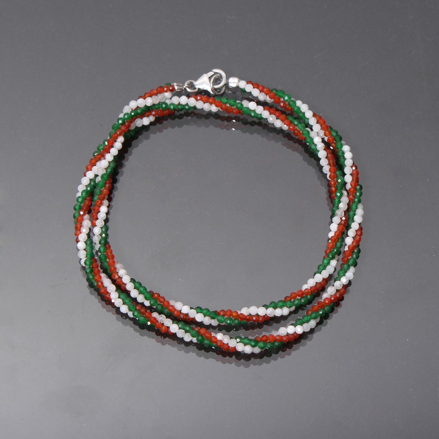 Green Onyx/ Carnelian/Moonstone Beads Twister Necklace For Independence Day Gifts