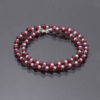 Natural Pearl and High Quality Ruby Beaded Necklace – Elegant Christmas Jewelry Gift