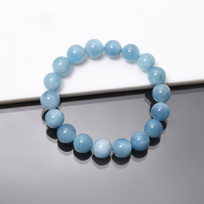 Aquamarine Gemstone Stretchable Bracelet | 11mm Smooth Round Beads Jewelry