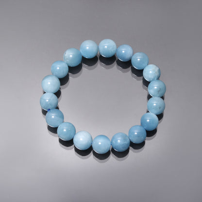 Aquamarine Gemstone Stretchable Bracelet | 11mm Smooth Round Beads Jewelry