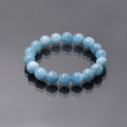 Aquamarine Gemstone Stretchable Bracelet | 11mm Smooth Round Beads Jewelry