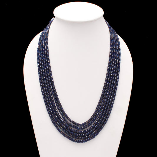 Blue Sapphire Six-Layer Beaded Necklace – Luxurious Multi-Strand Statement Jewelry