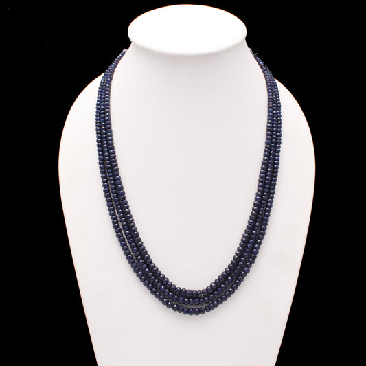 Elegant Blue Sapphire Three-Layer Beaded Necklace – Timeless Multi-Strand Gemstone Jewelry