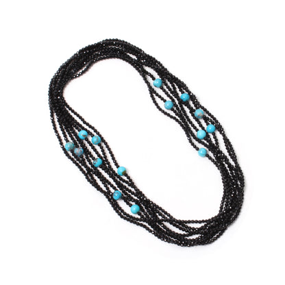 Elegant Black Spinel and Turquoise Endless Necklace – Versatile and Stylish