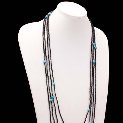 Elegant Black Spinel and Turquoise Endless Necklace – Versatile and Stylish