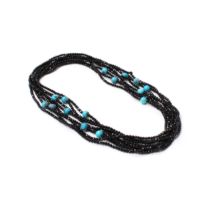 Elegant Black Spinel and Turquoise Endless Necklace – Versatile and Stylish